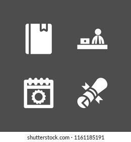 paper icon. 4 paper set with daily calendar, desk, book and patent vector icons for web and mobile app
