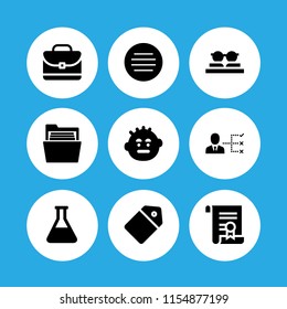 paper icon. 9 paper set with list, contract, menu and flask outline vector icons for web and mobile app