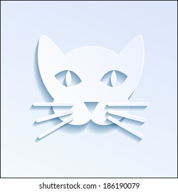 Paper icon of cat in modern flat style with shadow. Vector eps10 illustration.