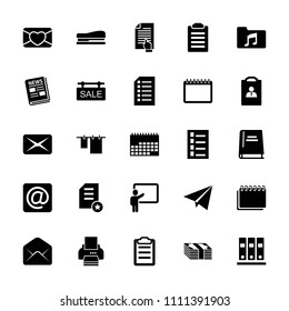 Paper icon. collection of 25 paper filled icons such as document, cloth hanging, music folder, clipboard, news, sale tag, book. editable paper icons for web and mobile.