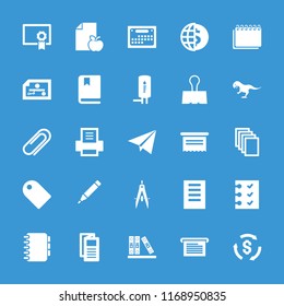 Paper icon. collection of 25 paper filled icons such as news, document, binder, clip, checklist, geyser, printer, diploma, book. editable paper icons for web and mobile.
