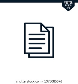 Paper icon collection in outlined or line art style, editable stroke vector