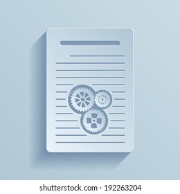 Paper icon of document with gears. Vector illustration