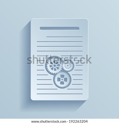 Paper icon of document with gears. Vector illustration