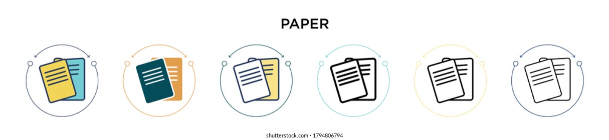 Paper icon in filled, thin line, outline and stroke style. Vector illustration of two colored and black paper vector icons designs can be used for mobile, ui, web