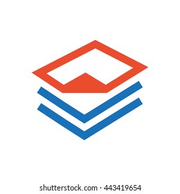 paper icon and Logo design blue, orange
