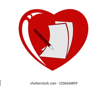 the paper icon with pen and love background for write something in your phone