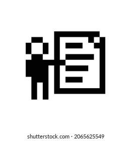 Paper icon pixel art. Draw a picture on a white background. Vector illustration.