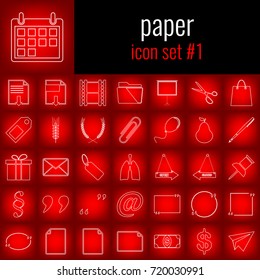 Paper. Icon set 1. White line icon on red gradient background.