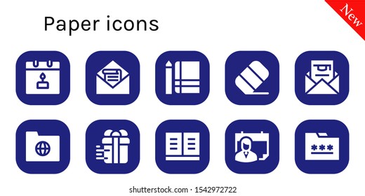 paper icon set. 10 filled paper icons.  Simple modern icons about  - Calendar, Mail, Notebook, Eraser, Invitation, Folder, Gift, Book