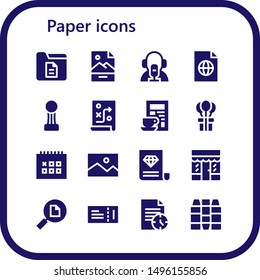 paper icon set. 16 filled paper icons.  Simple modern icons about  - Document, Jpg, News reporter, File, Cup, Planning, Newspaper, Gift, Calendar, Picture, Certificate, Grocery