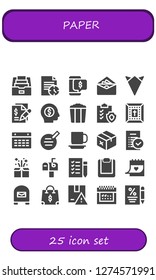  paper icon set. 25 filled paper icons. Simple modern icons about  - Folder, File, Discount, Envelope, Handkerchief, Contract, Money, Popcorn, Clipboard, Bible, Calendar, Writer