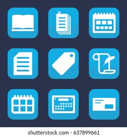 Paper icon. set of 9 filled paper icons such as tag, document, book, envelop