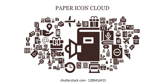  paper icon set. 93 filled paper icons. Simple modern icons about  - Book, Package, Note, Plane, Architecture, Gift box, Torah, Guillotine, Manual, History, Calendar, File, Gift