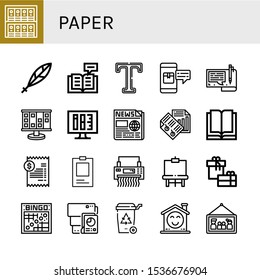 paper icon set. Collection of Binders, Quill, Reading, Type, Package, File, Planning, Ink level, Newspaper, Paper, Bill, ID, Shredder, Easel, Gift, Bingo, Document, Recycle bin icons