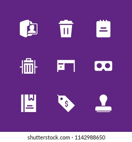 paper icon set. garbage, stamp and d glasses vector icon for graphic design and web