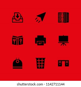 paper icon set. inbox, recycling bin and presentation vector icon for graphic design and web