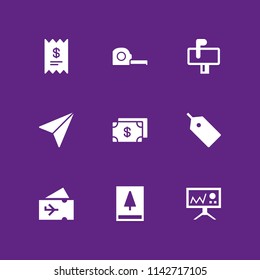 paper icon set. paper plane, receipt and dollar vector icon for graphic design and web