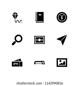 paper icon set. plane tickets, notebook and loupe vector icon for graphic design and web