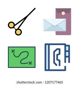 paper icon set. vector set about scissors, agenda, map and postal icons set.