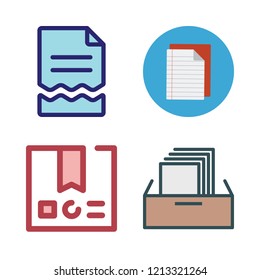 paper icon set. vector set about package, file, notebook and filing cabinet icons set.