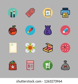 paper icon set. vector set about desk, eraser, school material and open box icons set.