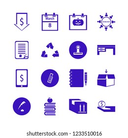 paper icon. paper vector icons set pen ink, books and apple, dollar symbol phone and parcel box