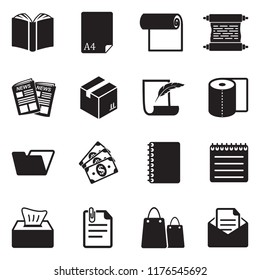 Paper Icons. Black Flat Design. Vector Illustration. 
