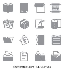Paper Icons. Gray Flat Design. Vector Illustration. 