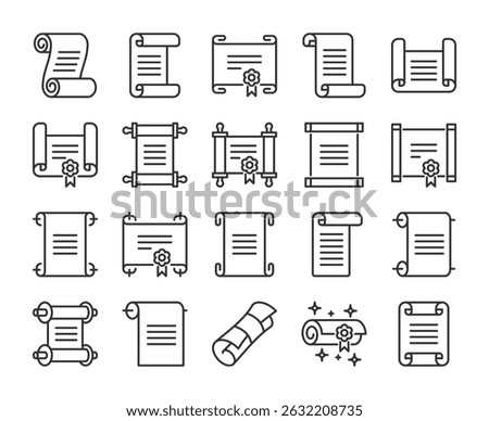 Paper icons. Paper scroll line icon set. Editable Stroke.