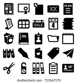 Paper icons set. set of 25 paper filled icons such as passport, tag, do not disturb, book, clipboard, folder, take away food, love letter, news, binder, sale tag, paper plane