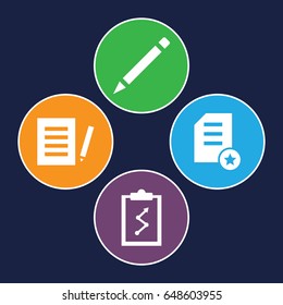Paper icons set. set of 4 paper filled icons such as pen, diploma, document