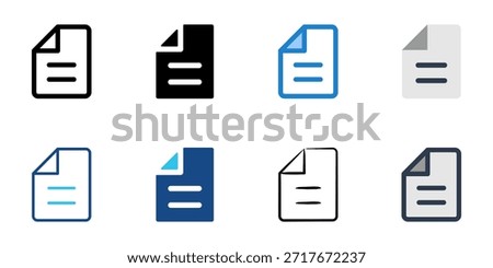Paper icons set multiple style collection. Editable stroke 
