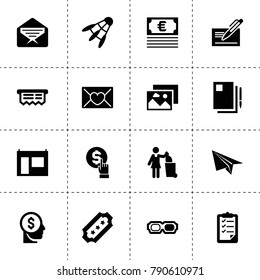 Paper icons. vector collection filled paper icons. includes symbols such as mail, money in head, document and pen, woman with garbage, slab. use for web, mobile and ui design.