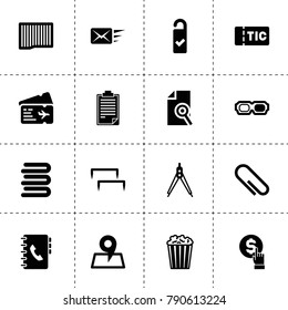 Paper icons. vector collection filled paper icons. includes symbols such as paper clip, air filter, towels, need cleaning, staples, compass. use for web, mobile and ui design.