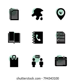 Paper icons. vector collection filled paper icons set.. includes symbols such as adress book, garbage, paper, book, calendar, sale. use for web, mobile and ui design.
