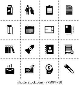 Paper icons. vector collection filled paper icons. includes symbols such as money in head, adress book, document and pen, paper towel. use for web, mobile and ui design.