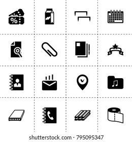 Paper icons. vector collection filled paper icons. includes symbols such as adress book, document and pen, calendar, slab, staples, banner. use for web, mobile and ui design.