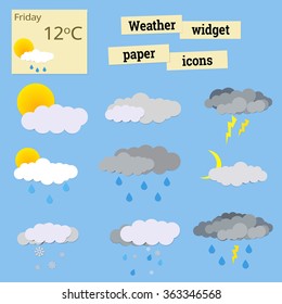 Paper icons weather / Weather widget icons for  different weather events