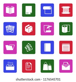 Paper Icons. White Flat Design In Square. Vector Illustration. 