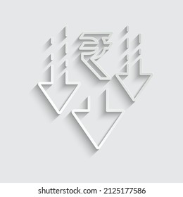 paper Indian Rupee  rate down icon fall sign