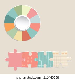  Paper info graphics pie chart and puzzle, Vector illustration 