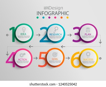 Paper infographic template with 6 circle options for presentation and data visualization. Business process chart.Diagram with six steps to success.For content,flowchart, workflow.Vector illustration