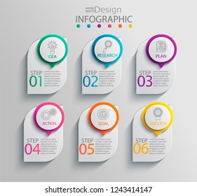 Infografik-Vorlage mit 6 Optionen zur Präsentation und Datenvisualisierung. Geschäftsprozessdiagramm.Diagramm mit sechs Erfolgsschritten.Für Inhalt, Flussdiagramm, Workflow.Vektorillustration-Illustration