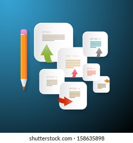 paper infographics structure with pencil on blue background