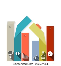 Paper Infographics Vector Template with Flat Design Abstract Graph and Icons Isolated on White Background