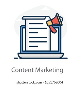 Papel dentro del portátil con un icono de marketing de contenido con megáfono