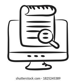 Paper inside monitor with magnifying glass, search document icon