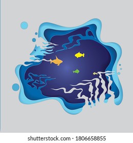 paper installation sea and fish