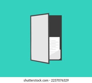 Paper invoice with suggested gratuities or tips. Receipt Holder on cafe or Restaurant logo design. Payment and finances concept. Receipt Bill in Folder Shopping vector design and illustration.

